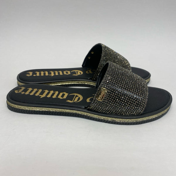 Juicy Couture Size 9 Women's Black-Gold Beaded Slide Sandals