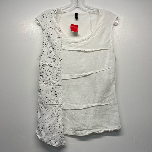 Inizio Italy Size M Women's White Patchwork Asymmetrical Sleeveless Top