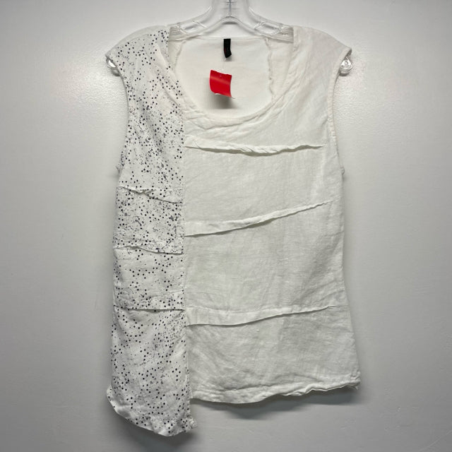 Inizio Italy Size M Women's White Patchwork Asymmetrical Sleeveless Top