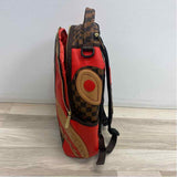 Sprayground Brown-Red Faux Leather Patchwork Backpack