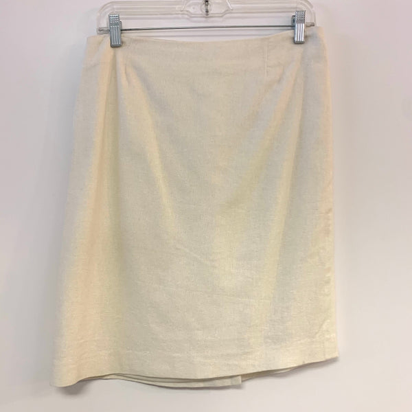 Alberto Makali Size 6 Off White Solid Pencil-Knee Skirt
