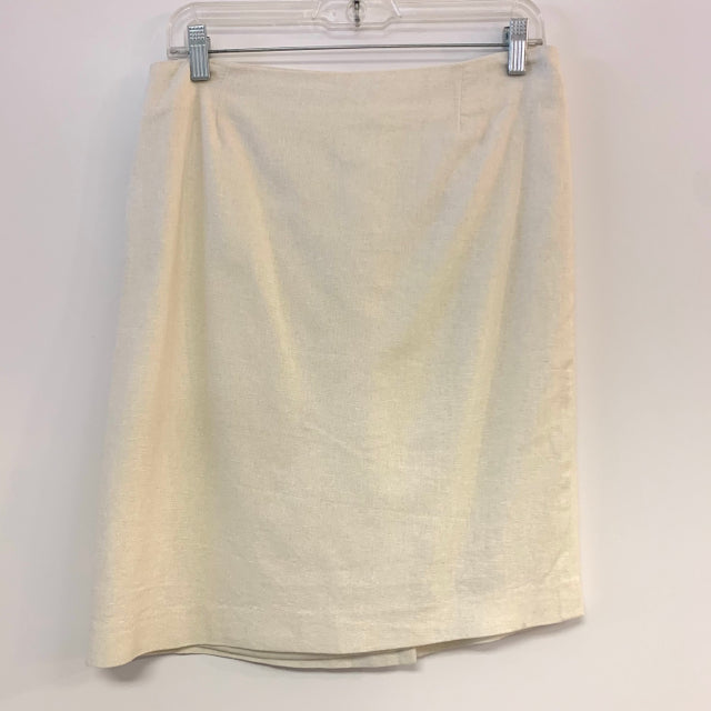 Alberto Makali Size 6 Off White Solid Pencil-Knee Skirt
