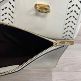 Salvatore Ferragamo Cream Leather Cutout Satchel Handbag