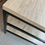 3 Level Beige TV Stand With Black Metal Frame