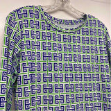 IBKUL Size L Women's Blue-Multi Pattern Long Sleeve Shift Dress