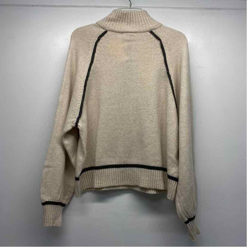 Z Supply Size M Women's Beige Stripe Zip Mock Neck Sweater