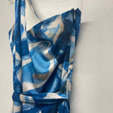Nicole Miller Size 10-M Women's Blue-White Abstract One Shoulder Maxi Dress