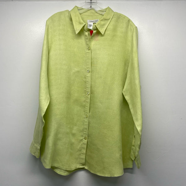 Coldwater Creek Size L Women's Lime Solid Button Up Shirt