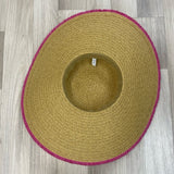 Nine West Large Floppy Tan Straw Hat with Pink Trim