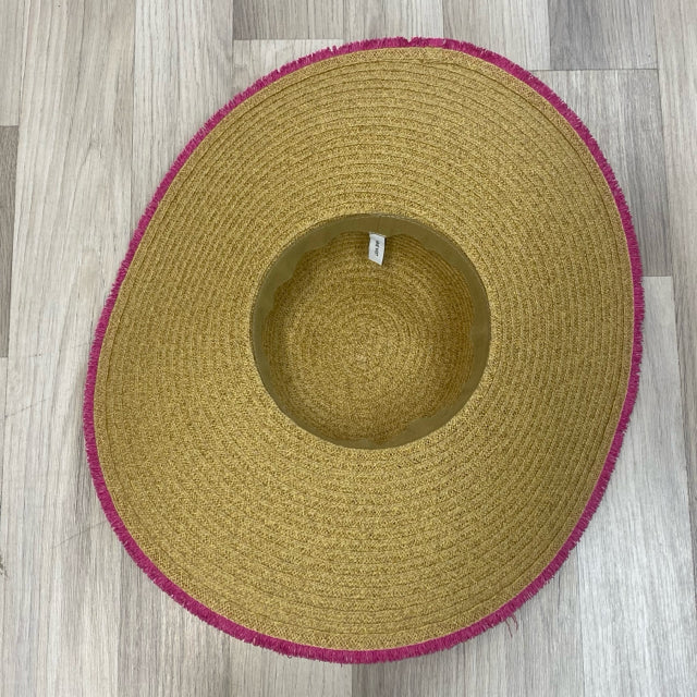 Nine West Large Floppy Tan Straw Hat with Pink Trim