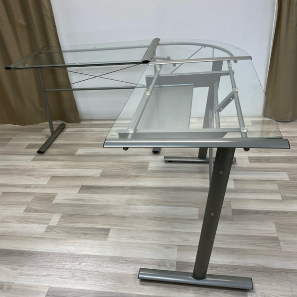 L Shape Clear Metal-GLass Desk