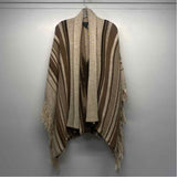 Lauren Jeans Size L Women's Beige-Brown Stripe Wrap Poncho-Cape