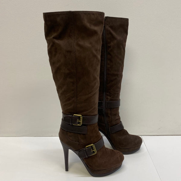 Guess Size 7.5 Women's Brown Solid Tall-High Heels Boots