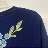 Johnny Was Size Xl Women's Navy Embroidered Midi Short Sleeve Shift Dress