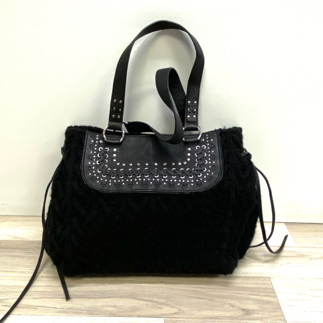 The Sak Black Solid Knit-Leather Handbag