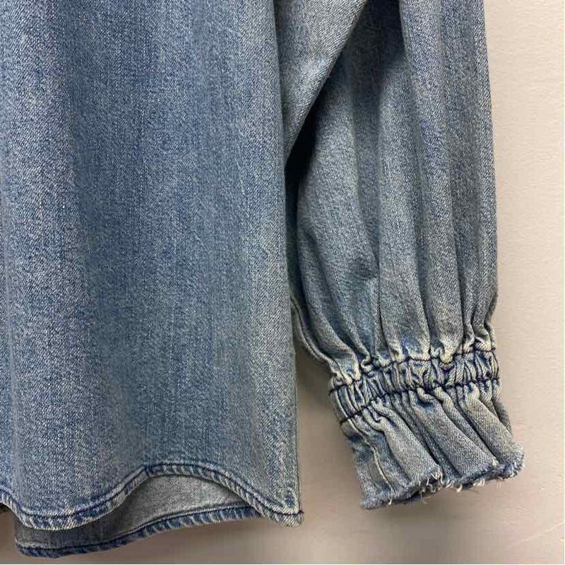 Citizens of Humanity Size S Women's Light Blue Washed Mock Neck Blouse