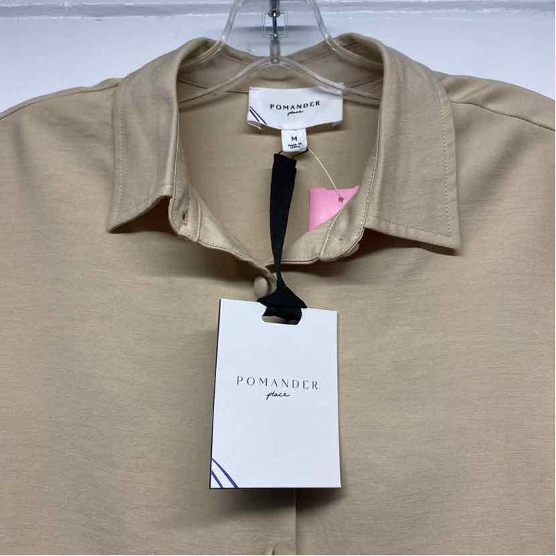 Pomander Place Size M Women's Tan Solid Button Up Shirt