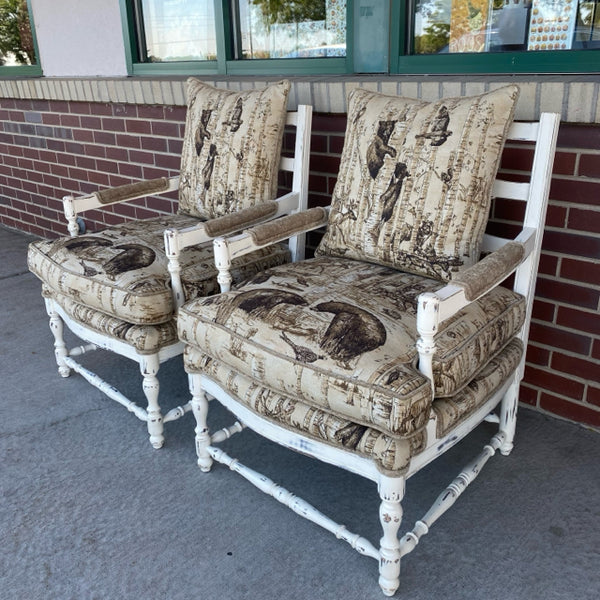 Offwhite- Brown Wood-Fabric Pattern Chair