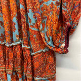 Sundace Size L Women's Red-Aqua Pattern Boho Dress