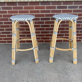 Pair of Counter Height Gray-White Rattan Stools