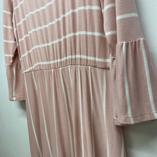 Fantastica Size L Women's Pink Stripe Maxi-Long Sleeve Dress