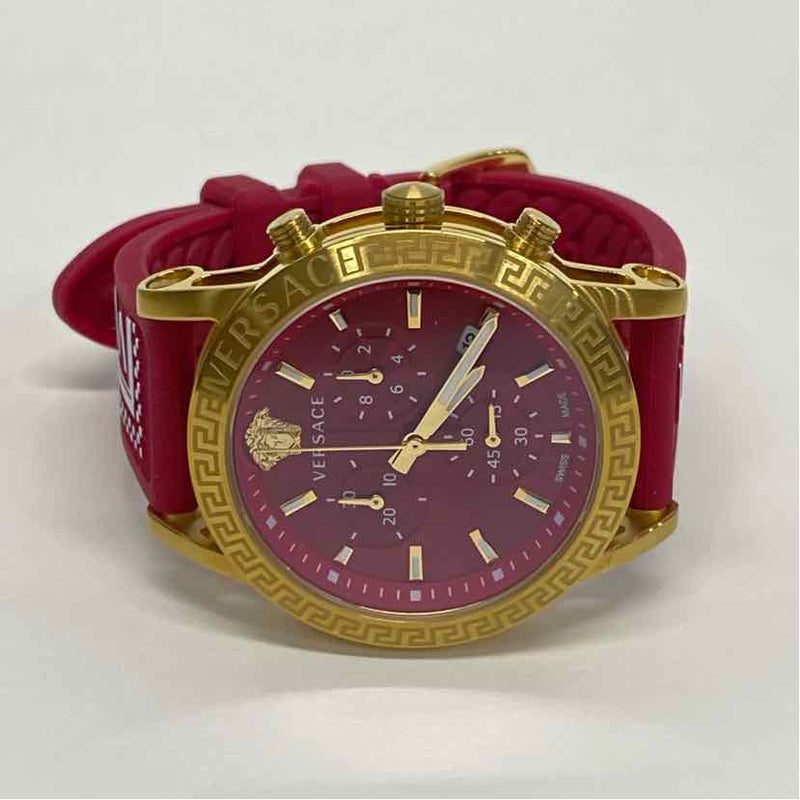 Versace Gold-Red Signature Stainless Steel Round Watch