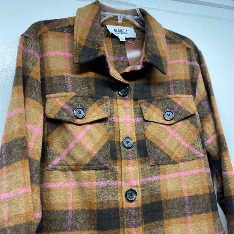 BB Dakota Steve Madden Women's Size L Brown-Multi Plaid Button Up Jacket