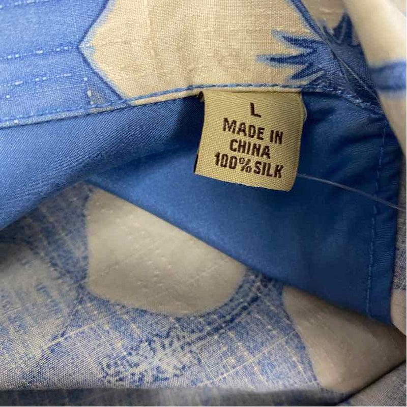 Tommy Bahama Size L Blue-White Silk Floral Men's Men's Short Sleeve Shirt