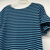 Sail to Sable Size L Women's Navy-Aqua Stripe Pullover Short Sleeve Top