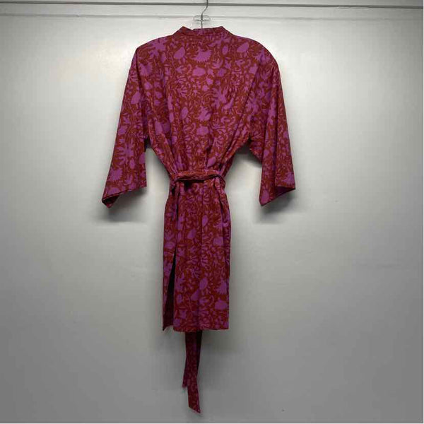 Ahimsa Women's Red-Pink Pattern Belted Short Robe