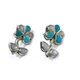 Zuni, inlay flower turquoise  and nother pearl earrings