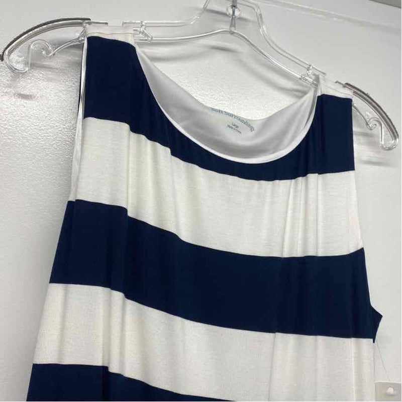 Soft Surroundings Size L Women's Navy-White Stripe Maxi Dress