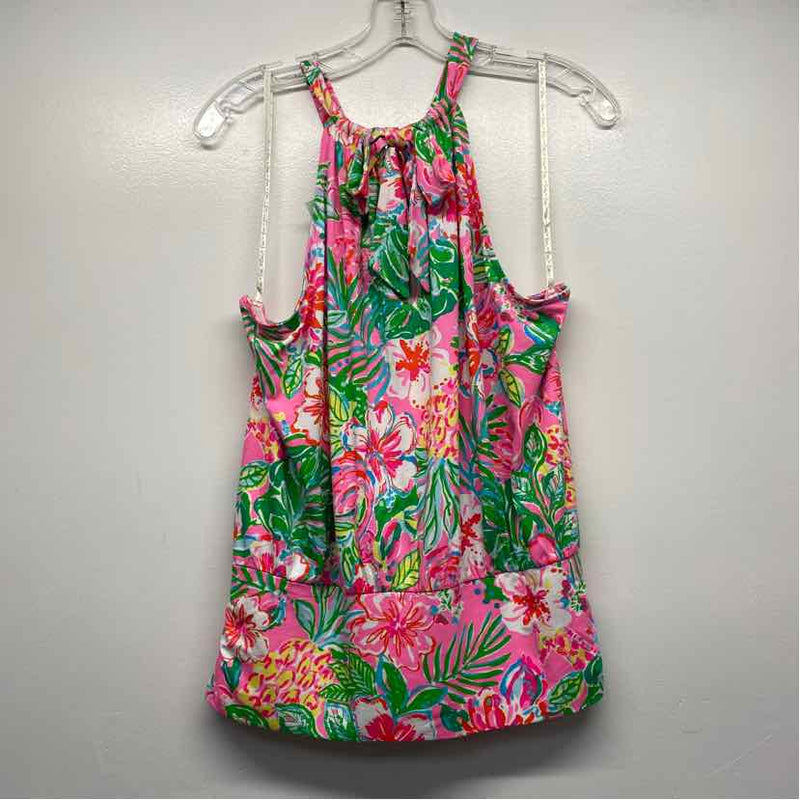 Lilly Pulitzer Size L Women's Pink-Multi Floral Halter Top and Pull OnMaxi Skirt