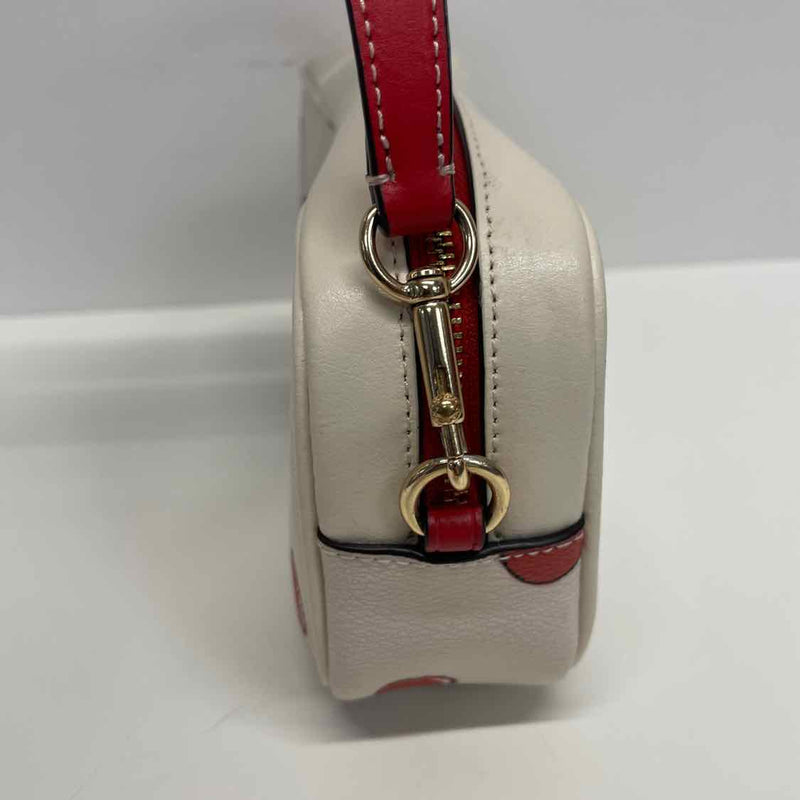 Coach White-Red Leather Cherries Print Wristlet Clutch