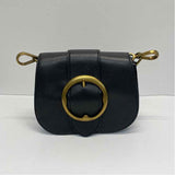 Polo by Ralph Lauren Black Leather Pebbled Crossbody Saddle Handbag