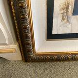 Wood framed canvas print of pedestal bowl of fruit signed Noel