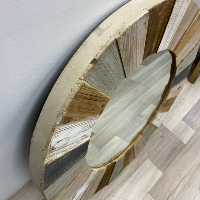 Round Wall Hanging Multicolor Wood Mirror