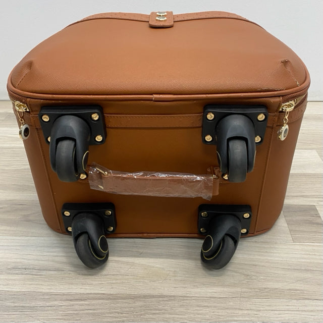 Smart Birdy Cognac Faux Leather Solid Round Suitcase