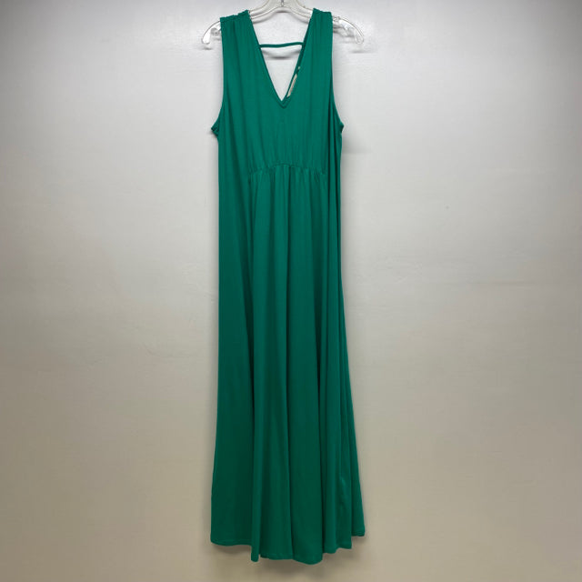 Soft Surroundings Size L Women's Green Solid Maxi-Sleeveless Dress