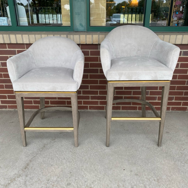 Frontgate Swivel Gray Velvet Bar Height Solid Stool
