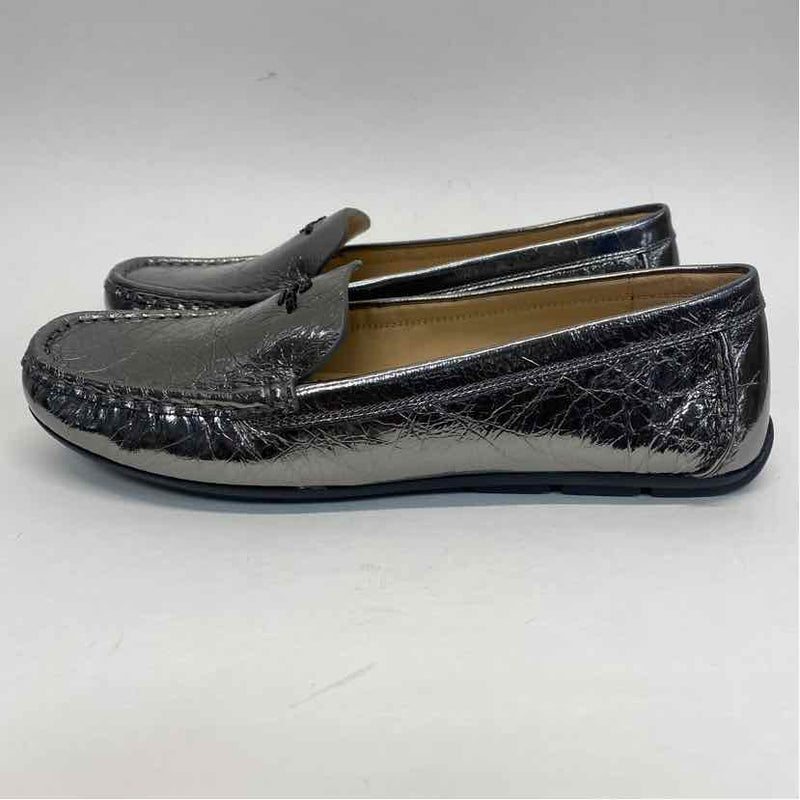 Coach Size 10 Women's Silver Cracked Loafer Shoes