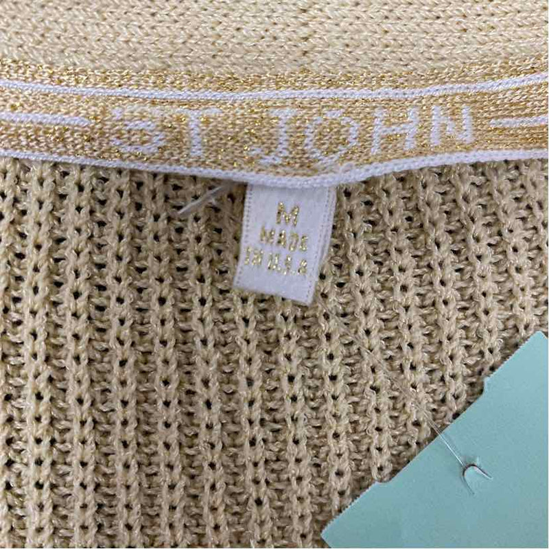 St. John Size M Women's Gold Solid Button Up Sweater