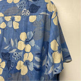 Tommy Bahama Size L Blue-White Silk Floral Men's Men's Short Sleeve Shirt