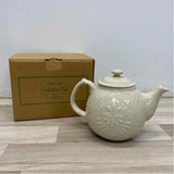 Longaberger Collectors Club Ivory Ceramic Teapot in Quilt Pattern