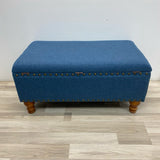 Blue Fabric Studded Storage Ottoman