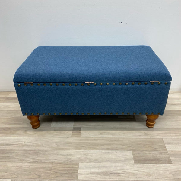 Blue Fabric Studded Storage Ottoman
