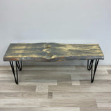 Handmade Gray Wood Bench w Black Pin Legs