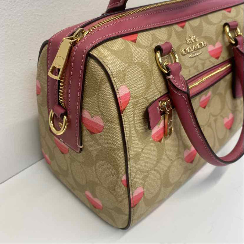 Coach Tan-Pink Signature Leather Shoulder Handbag