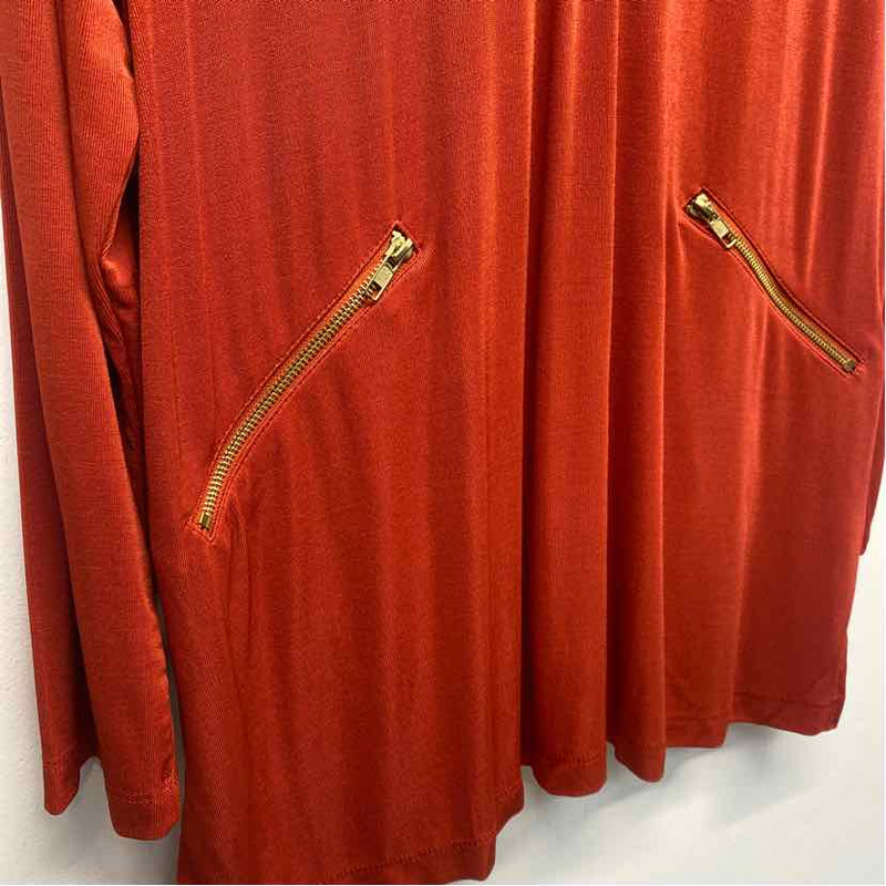 Slinky Size 1X Women's Orange Solid Tunic Long Sleeve Top