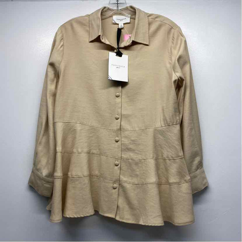 Pomander Place Size M Women's Tan Solid Button Up Shirt